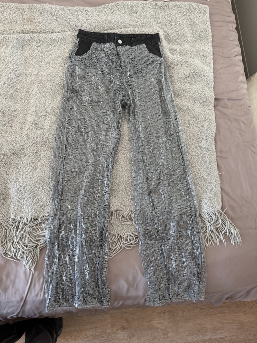 SHEIN Silver Sequin Wide-Leg Pants